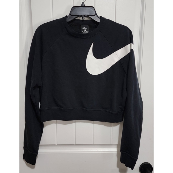 Nike womens crop sweatshirt black white oversized swoosh XS - Picture 1 of 5